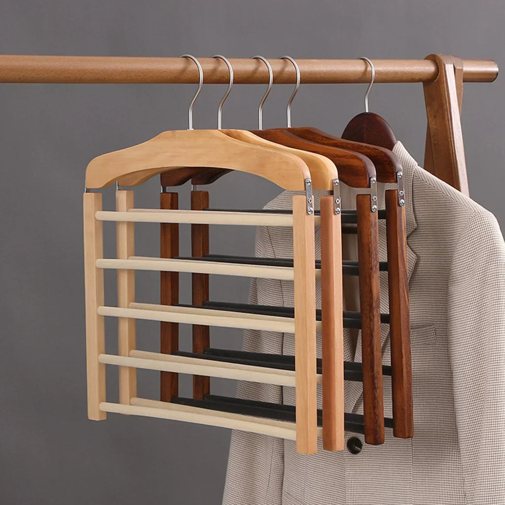 Space-Saving Wooden Multi-Pants Hanger for Efficient Storage