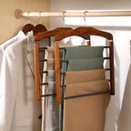 Space-Saving Wooden Multi-Pants Hanger for Efficient Storage