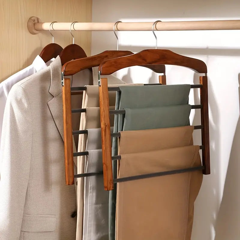 Space-Saving Wooden Multi-Pants Hanger for Efficient Storage
