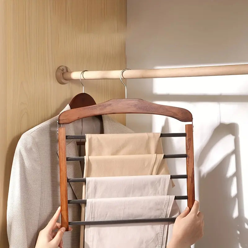 Space-Saving Wooden Multi-Pants Hanger for Efficient Storage